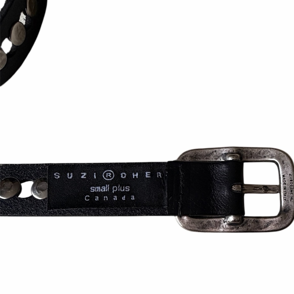 Black Studded Leather Belt with Silver Buckle - Picture 5 of 10